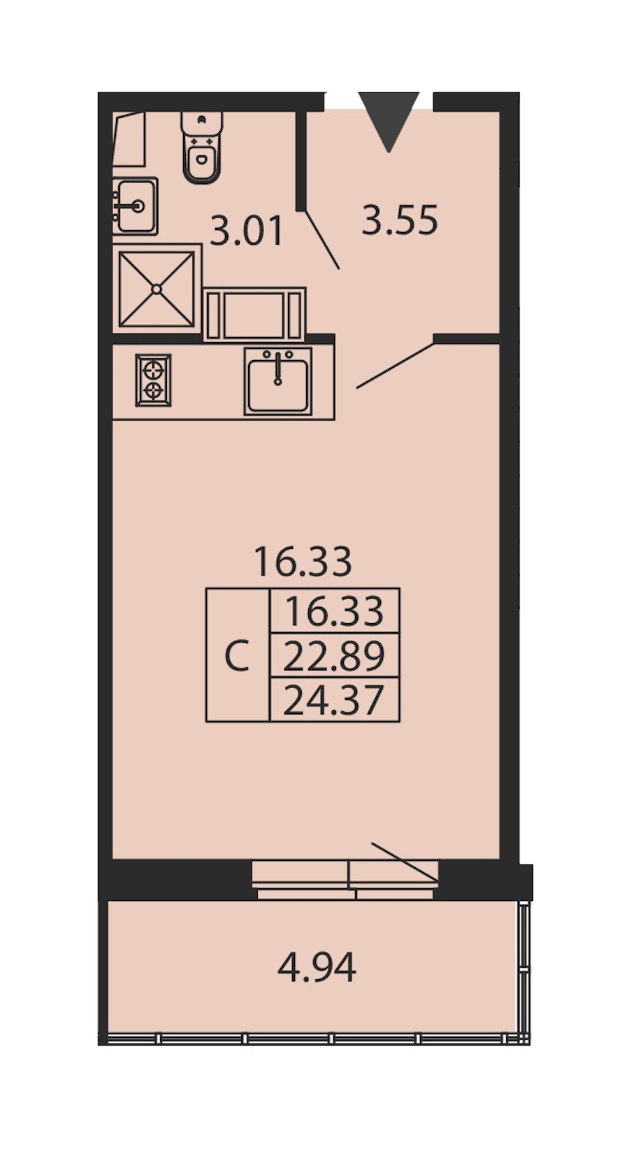 Квартира студия 22.89 м², 12/12 эт., ЖК «Полис ЛАВрики»